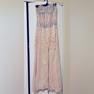 Petite Pink Strapless Prom Dress